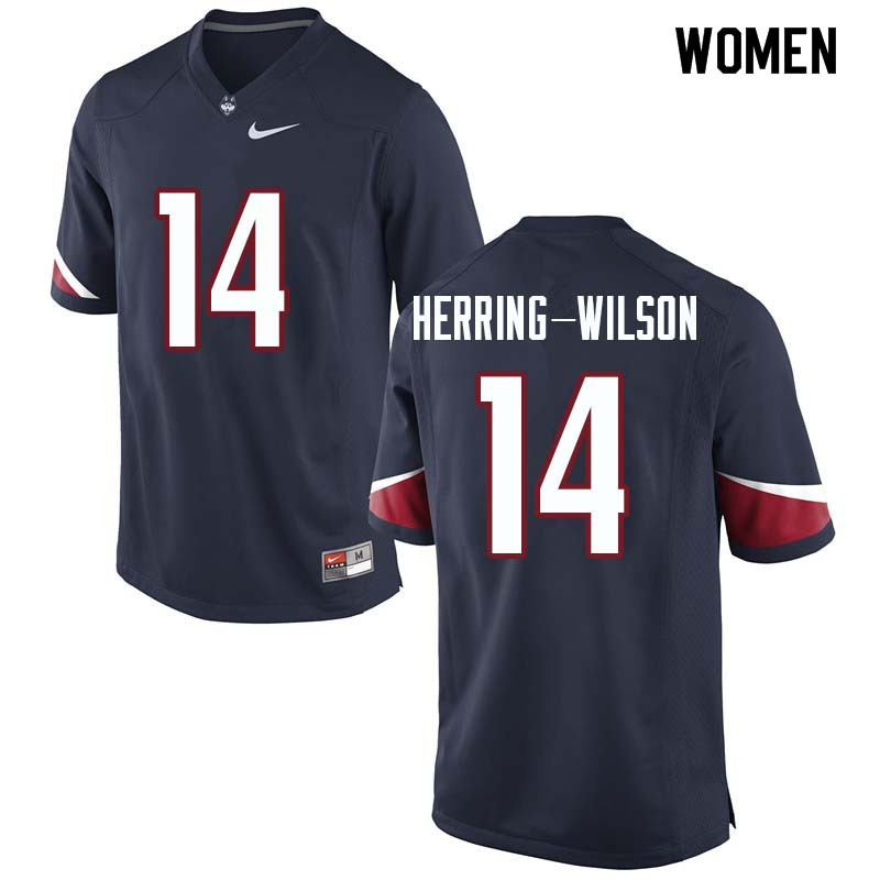 Women #14 Tahj Herring-Wilson Uconn Huskies College Football Jerseys Sale-Navy - Click Image to Close